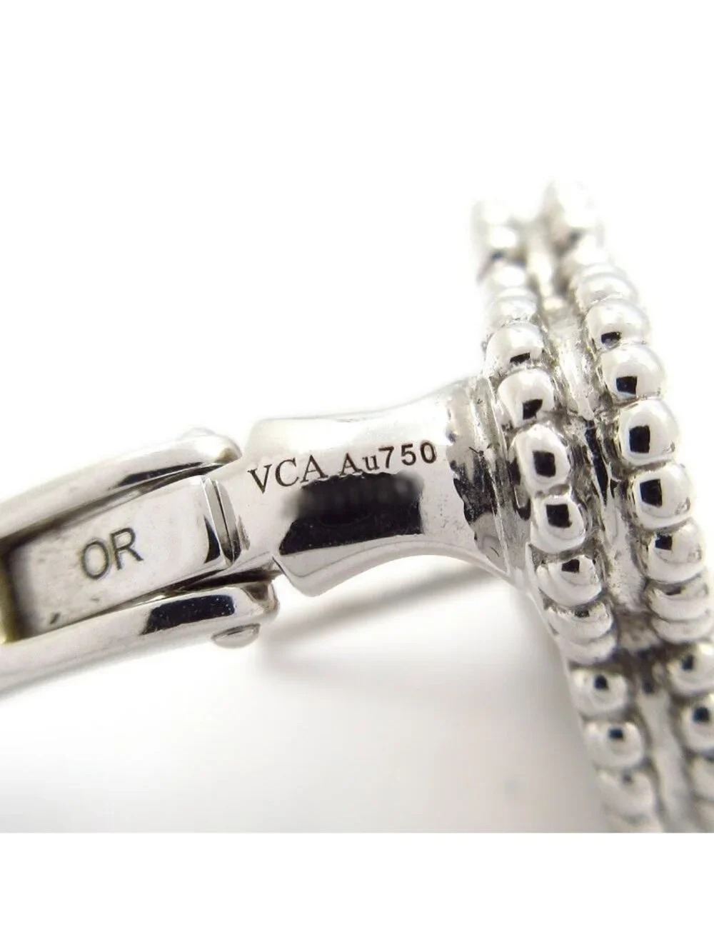 Van Cleef & Arpels Earrings Vintage Alhambra 18k White Gold Mother of Pearl
